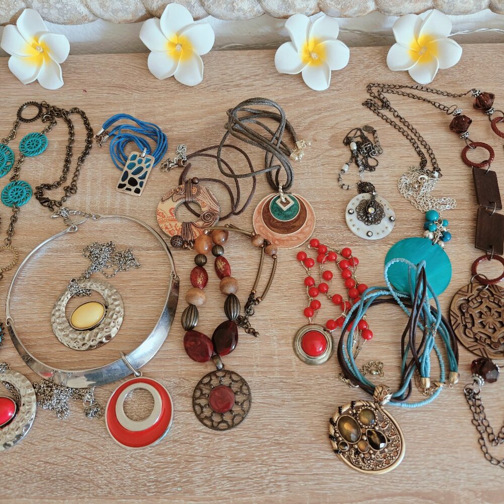 Unique Pendant & Chain Round Bohemian Boho Necklace Lot